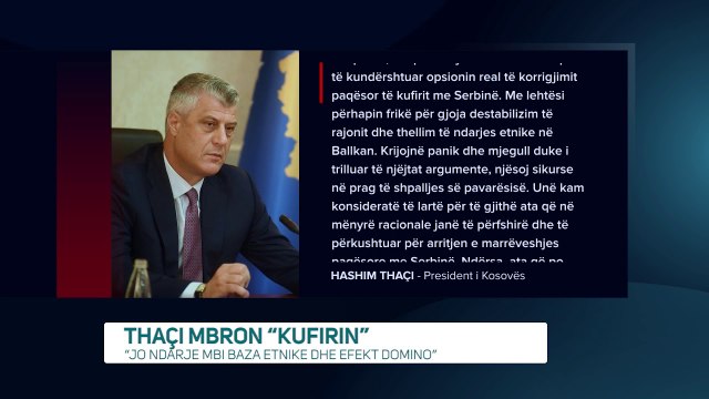 Thaçi mbron “kufirin”: “Jo ndarje mbi baza etnike dhe efekt domino” - News, Lajme - Vizion Plus
