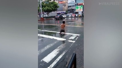 Dwarf Directing Traffic In The Rain