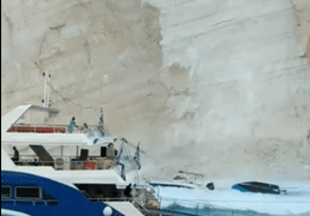 Dangerous Rock Slide Hits Scenic Greek Beach