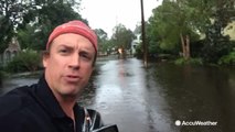 Extreme meteorologist Reed Timmer reports on Florence landfall with 150 rescues already