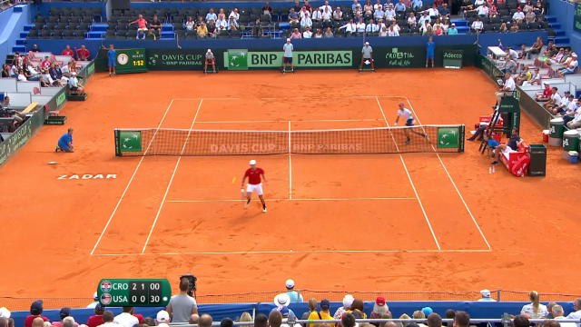 Coric wins point with tweener in Davis Cup semi