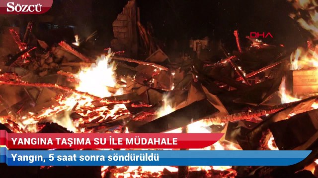 İtfaiyenin olmadığı ilçedeki yangına taşıma suyla müdahale