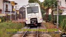 Incendio en una locomotora de un tren de pasajeros en Poo, Llanes, Asturias