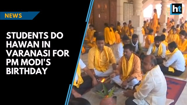 Students in Varanasi celebrate PM Modi's birthday with a hawan