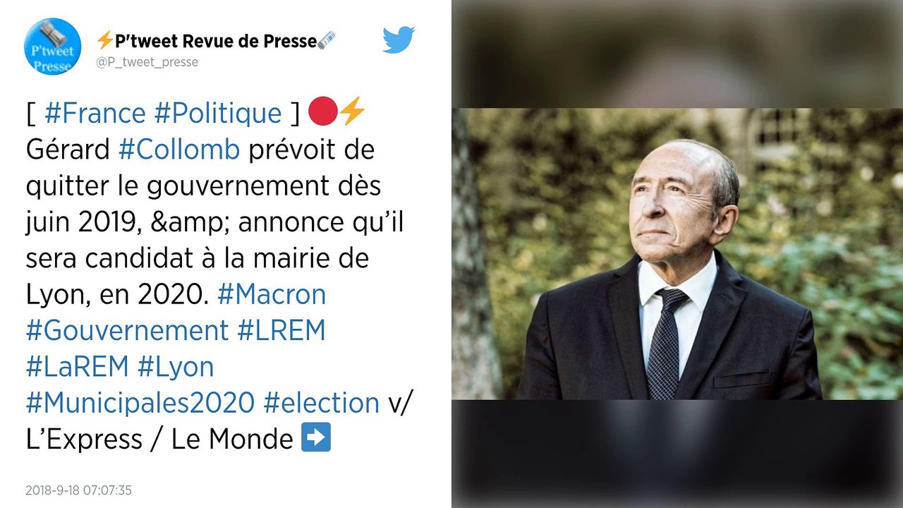 Candidat à Lyon, Gérard Collomb envisage de quitter le gouvernement dès 2019.