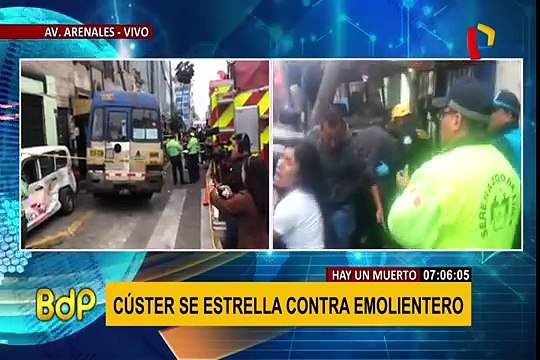 Aparatoso choque entre cúster y taxi deja un muerto en av. Arenales