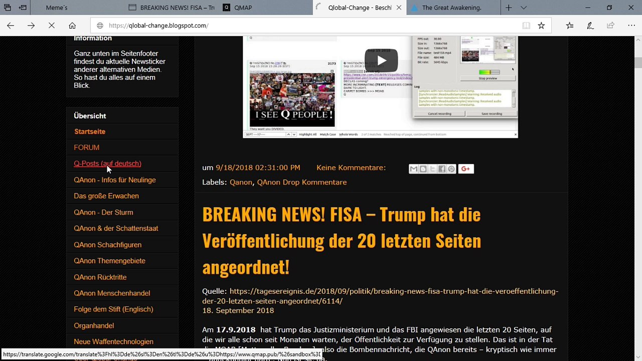 18.09.2018 Tagesereignis Trump lässt FISA veröffentlichen - Q Anon - Qlobal-Change