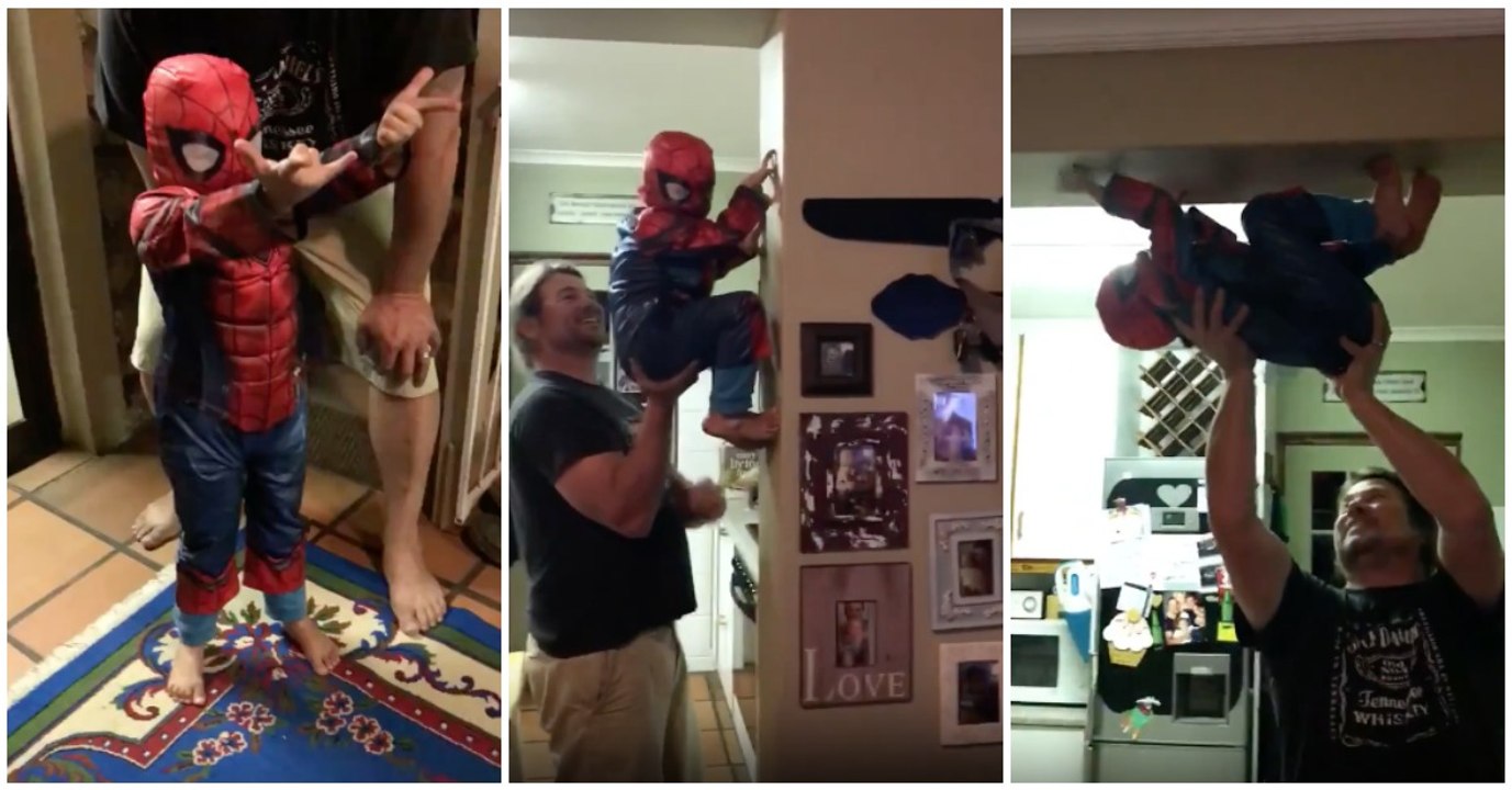 Um pai que sabe brincar com o seu filho ao homem-aranha... TOP!