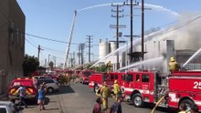 LAFD Engage Defensive Operations for Huge Warehouse Fire in Boyle Heights