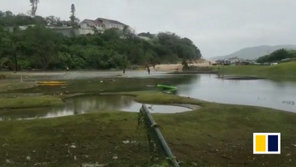 Typhoon Mangkhut swamps golf course in Shek O