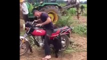 The chimpanzee started crying so loudly that it did not get on the motorcycle