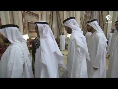 حاكم الشارقة يستقبل جموع المهنئين بشهر رمضان المبارك .