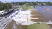 Drone footage shows large-scale flooding in Fayetteville, North Carolina