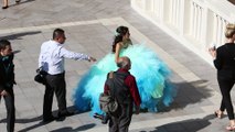 Taking pictures of a quincaniera in front of the Venetian casino in Las Vegas.