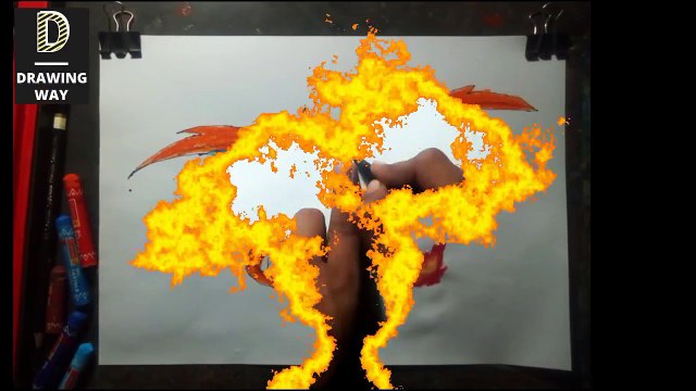 how to draw Charizard _ Pokemon _ step by step with oil pastels (225 )