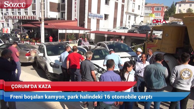 Freni boşalan kamyon, park halindeki 16 otomobile çarptı