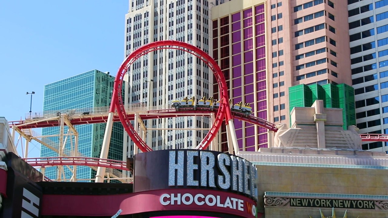 The roller coaster on top of the New York-New York in Las Vegas.