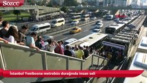 İstanbul Yenibosna metrobüs durağında insan seli