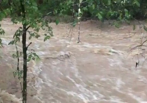 Creek Rages in Alexandria, Tennessee, Amid Flash Flood Warning