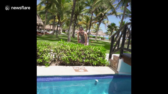 Magician vanishes after diving foot-first into a pool