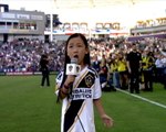 Seven year old girl wows Zlatan and co by singing the national anthem at LA Galaxy