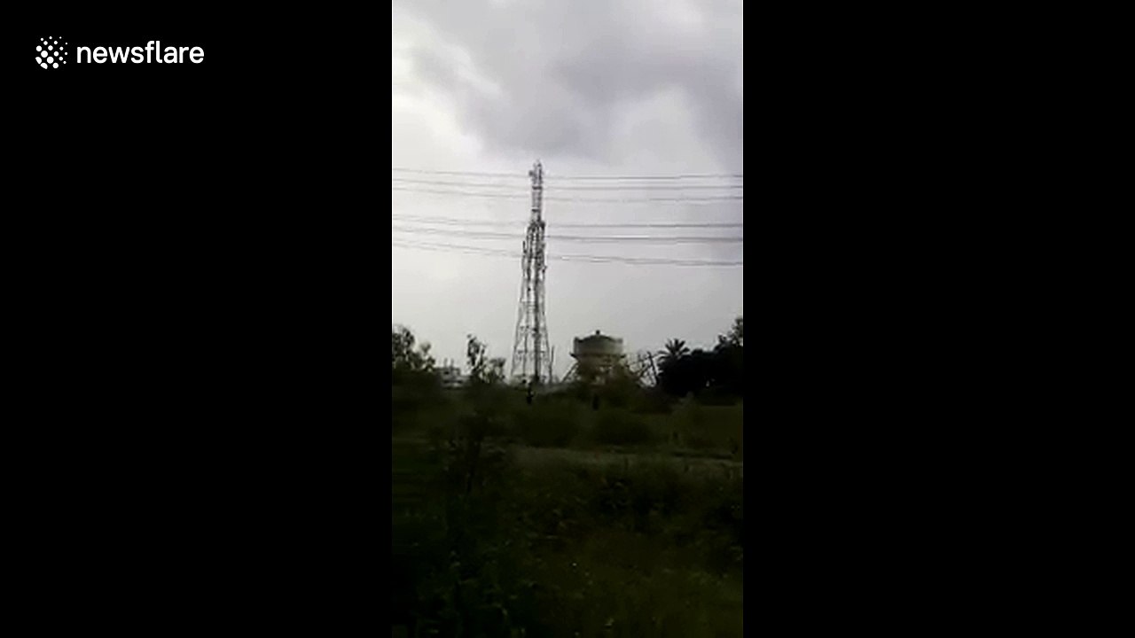 Strong wind blows away 120 feet tall communications tower in India