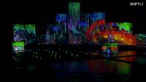 Fogos de artifício e instalações de luz iluminam Moscou