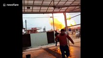 Terrified pedestrians flee massive gas explosion in Chechnya