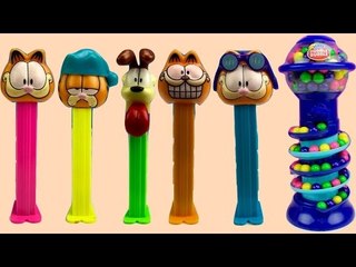 Learn Colors with Garfield Pez Dispensers - Collect Gumball Candy BEST for Toddler Counting