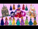MagiClip Princess Dress Mix Up with 3 Different Castles - Belle Ariel Tiana Cinderella Elsa Aurora