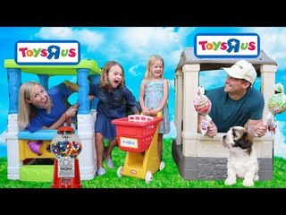 Pretend Toy Stores Compete for Customers !!!