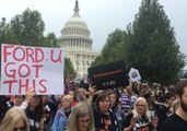 Protesters Show Support for Blasey Ford Outside US State Capitol