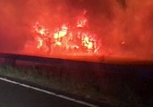 Lorry Is Engulfed by Flames on M40