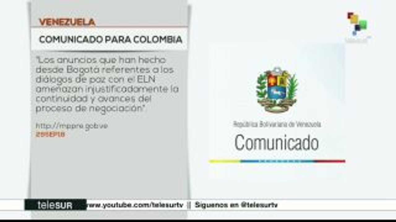 Venezuela reitera su compromiso con el proceso de paz en Colombia