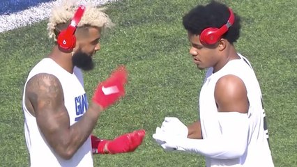 Sterling Shepard, OBJ practice their TD routine pregame