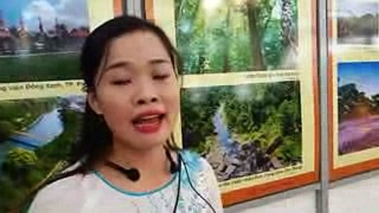Cô Mến, Thuyết minh viên giới thiệu về Gia Lai tại triển lãm.