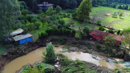 Beykoz'da yaşanan sel sonrası son durum havadan görüntülendi