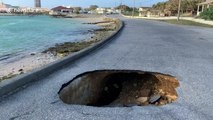 Roads in Okinawa, Japan wrecked by Typhoon Trami