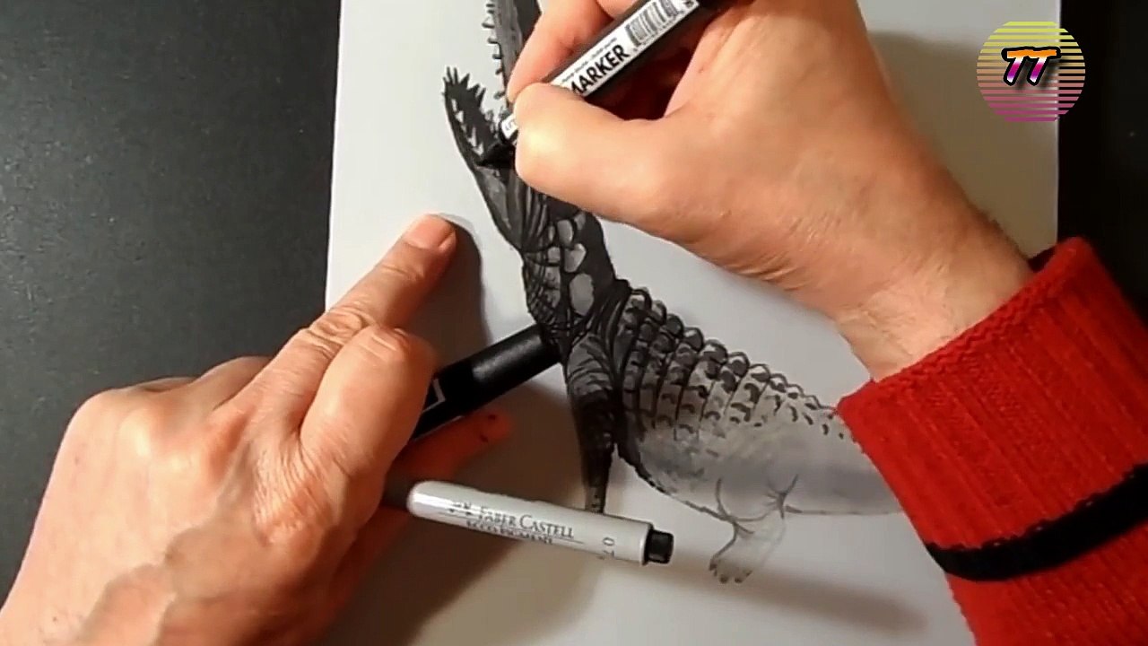 Cara Melukis Buaya 3D, Lukisannya Nampak Seperti Hidup