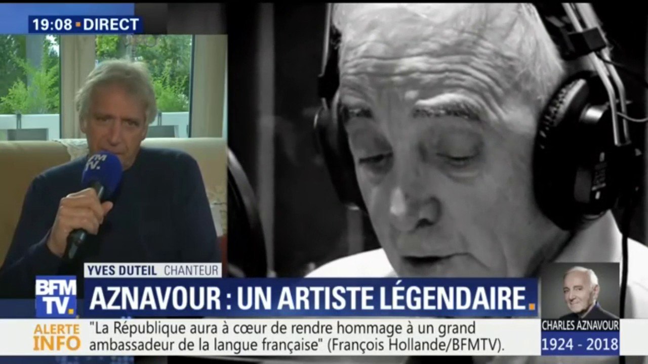 "Une écriture incroyable, d'une telle richesse", se souvient Yves Duteil après la mort de Charles Aznavour