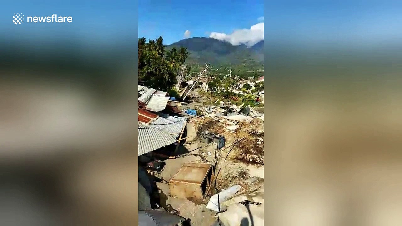 Footage shows entire housing estate flattened by Indonesia quake