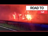 Three Lorries Engulfed In Flames on M40 | SWNS TV