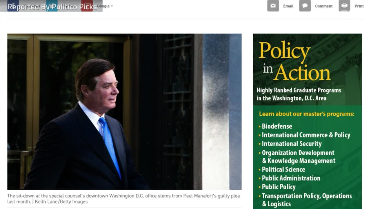 Paul Manafort Meets with Mueller Prosecutors On Russia Investigation