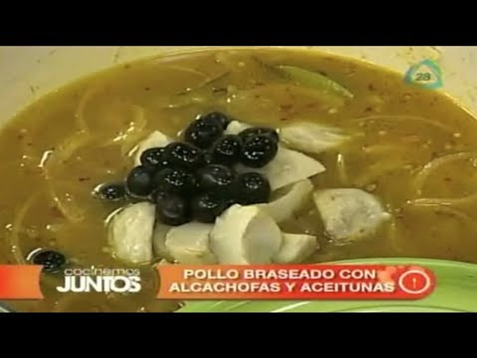 Receta de pollo braseado con alcachofas y aceit...