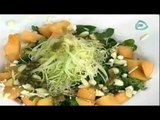 Receta de ensalada de melón, queso feta y vinagreta de anchoas y menta. Receta de