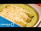 Receta de enchiladas de camarón con queso cotija y salsa verde. Receta de enchiladas