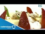 Receta de fresas escabechadas con tarta de queso crema. Cocinando con Jorge Vallejo