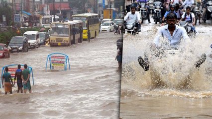 சென்னையில் பலத்த மழையால் சாலைகளில் மழைநீர் பெருக்கெடுத்து ஓடுகிறது.