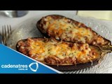 Receta para preparar berenjenas rellenas de lenteja con requesón. Receta de berenjenas rellenas