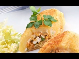 Receta de tortitas de papa con Atún en salsa de tomate